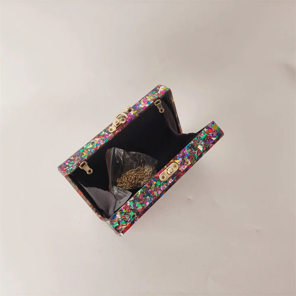 Colorful Big Glitter Acrylic Bag Handle Summer Party Wedding Evening Bride Gift Lady Handbag And Purse Mini Small Female Flap