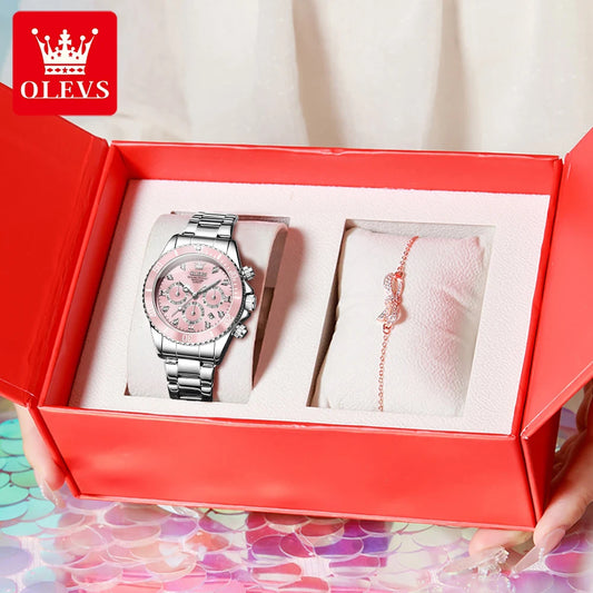 OLEVS Women Watch 5632 Elegant Original Quartz Watches Multifunctional Chronograph Watches For Women Set Bracelet Watch Reloj