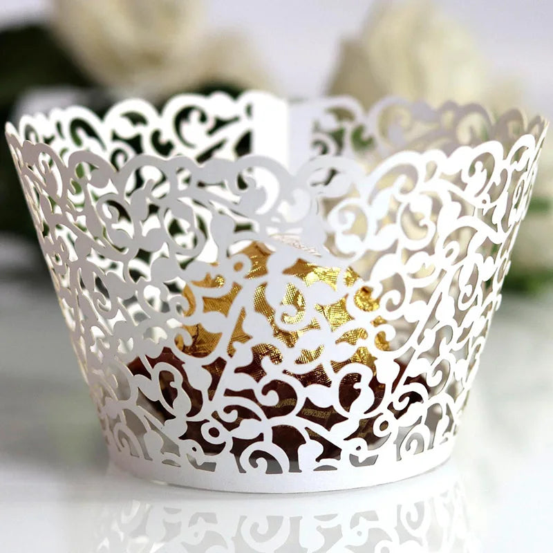50pcs Lace Cupcake Wrapper Hollow Muffin Cupcake Paper Cups For Baby Shower Wedding Birthday Party Baking Fondant Dessert Decor