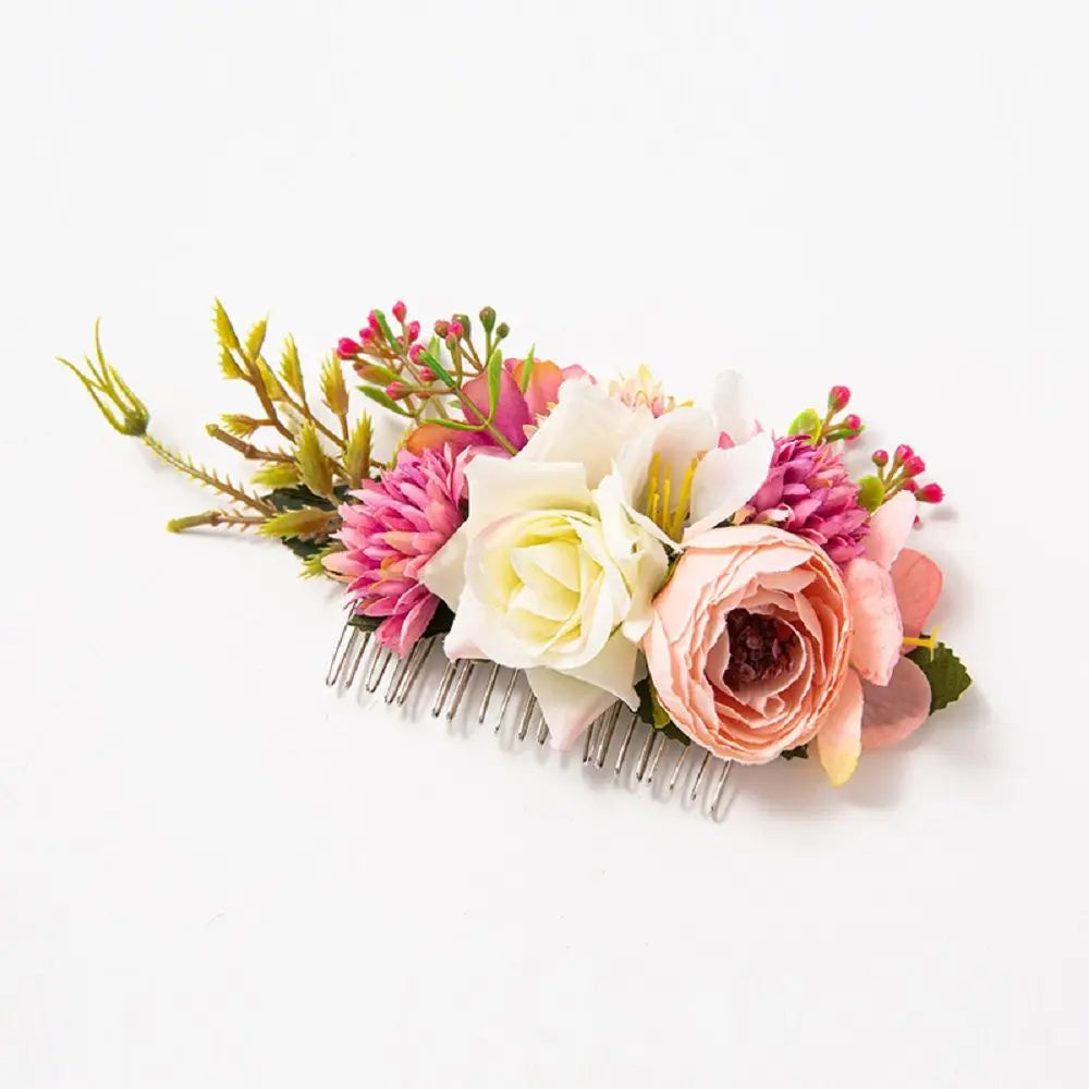 Flower Hair Comb Elegant Bridal Crystal Hair Ornaments Rustic Wedding Floral Women Flower Leaf Hair Comb Brides Hair Accessories