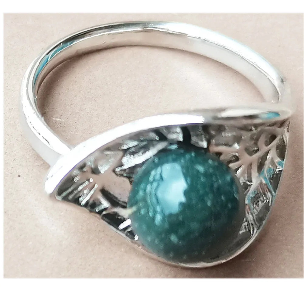 Jaspe Howlite Crystal Aventurine Tiger Eye Blue Sand Carnelian Malachite Lapis Lazuli Howlite Goldstone Leaf Bead Ring  PWB921