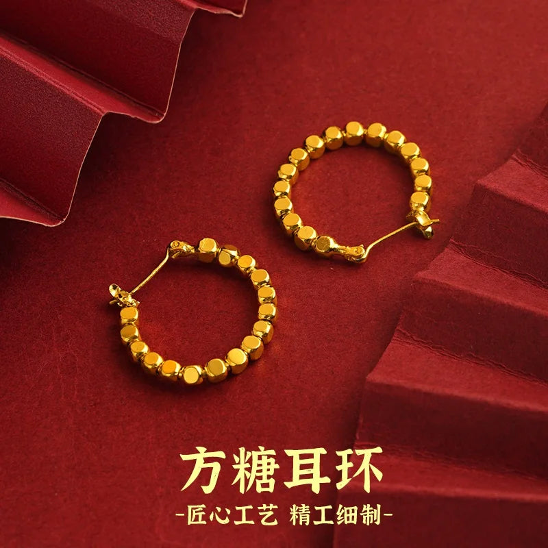 KISS&FLOWER Gold Beads Hoop Earrings For Women Female Party Birthday Wedding Christmas Bride Mother Girlfriend Ladies Gift ER434