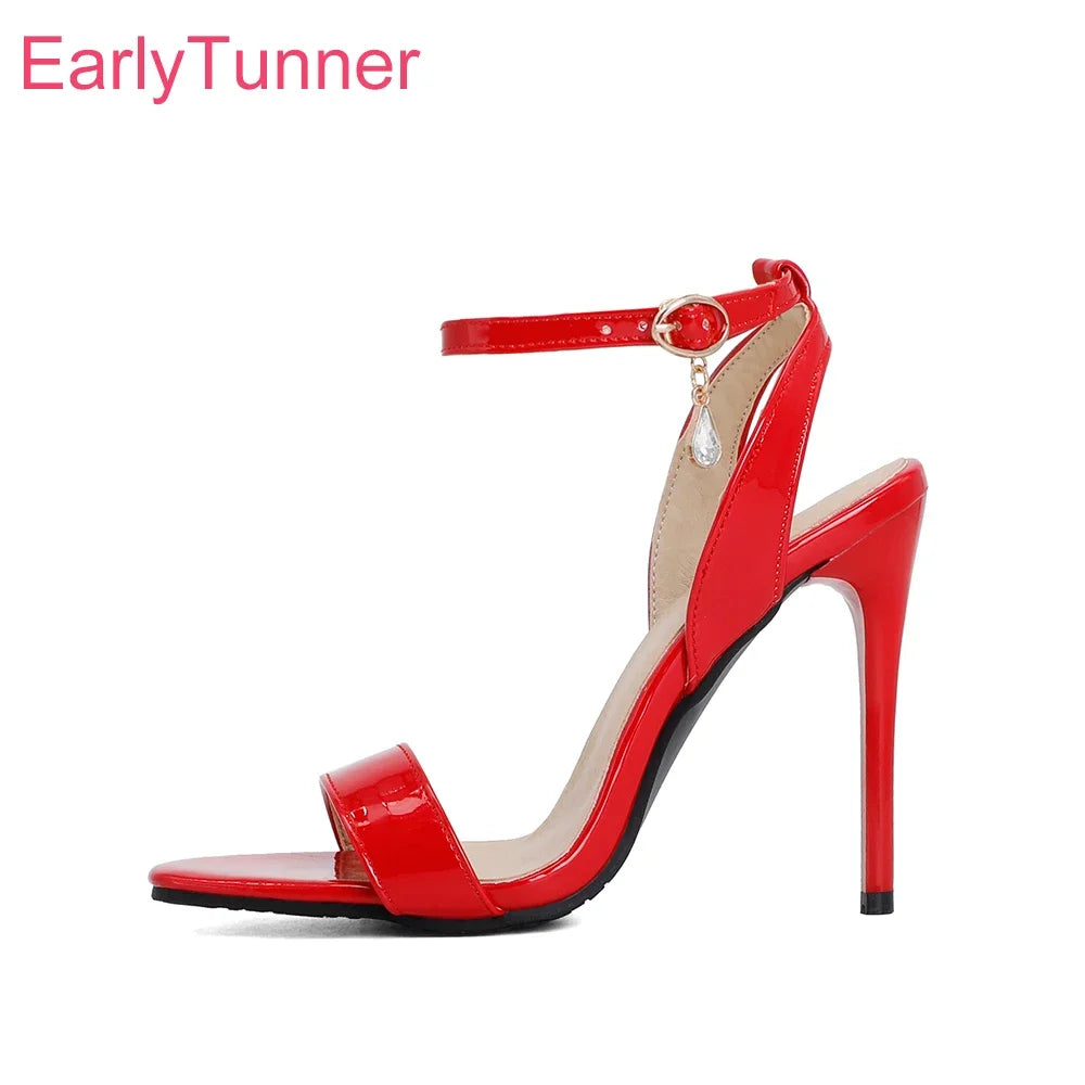 Brand New Summer Glamour Black Red Women Sandals Fashion High Stiletto Heels Lady Dress Shoes Plus Big Small Size 32 43 46 48