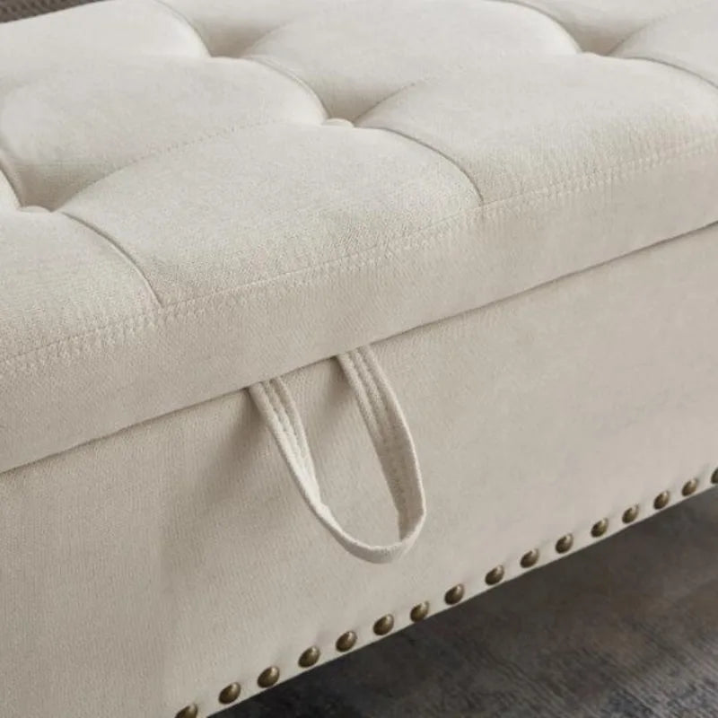 Bed Bench Ottoman with Storage Beige Fabric In The Bedroom As A Bed End Bench Contemporary Design Easy Assembly Multifunctional