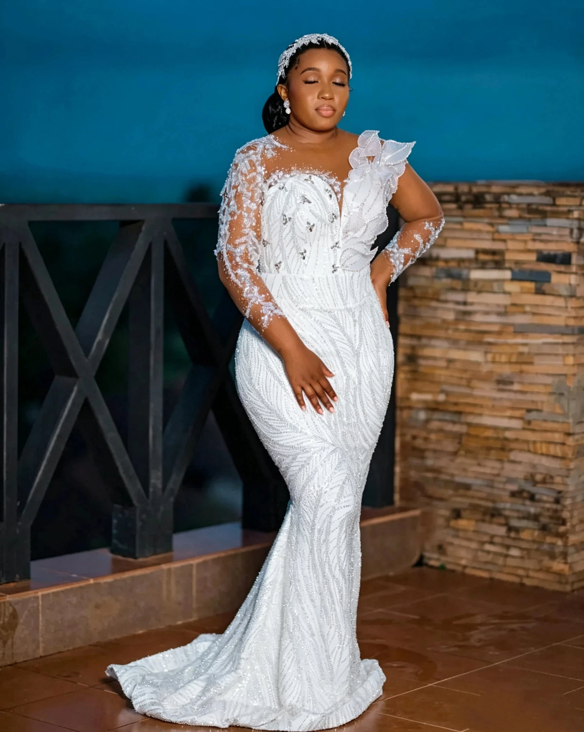 Luxury Mermaid Wedding Dresses For African Black Women Long Sleeve 3D Floral Beaded Bridal Dresses Vestidos De Novia Customized