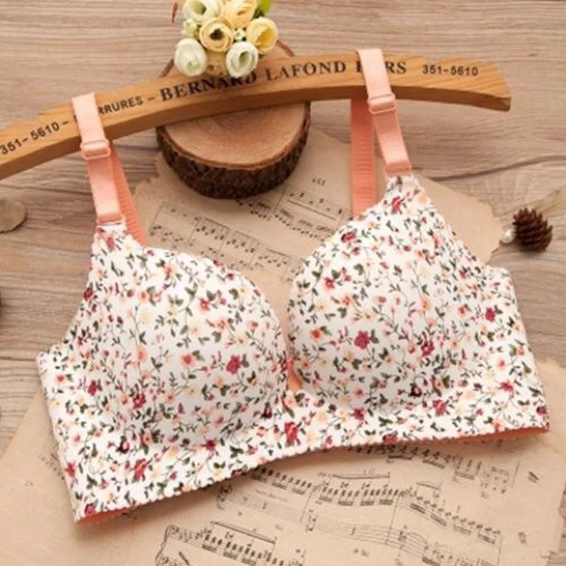 Sexy Bras for Women Pink Print Lingerie Seamless 3/4 Cup Bra Push Up Bralette Wireless Brassiere Female Underwear Intimates