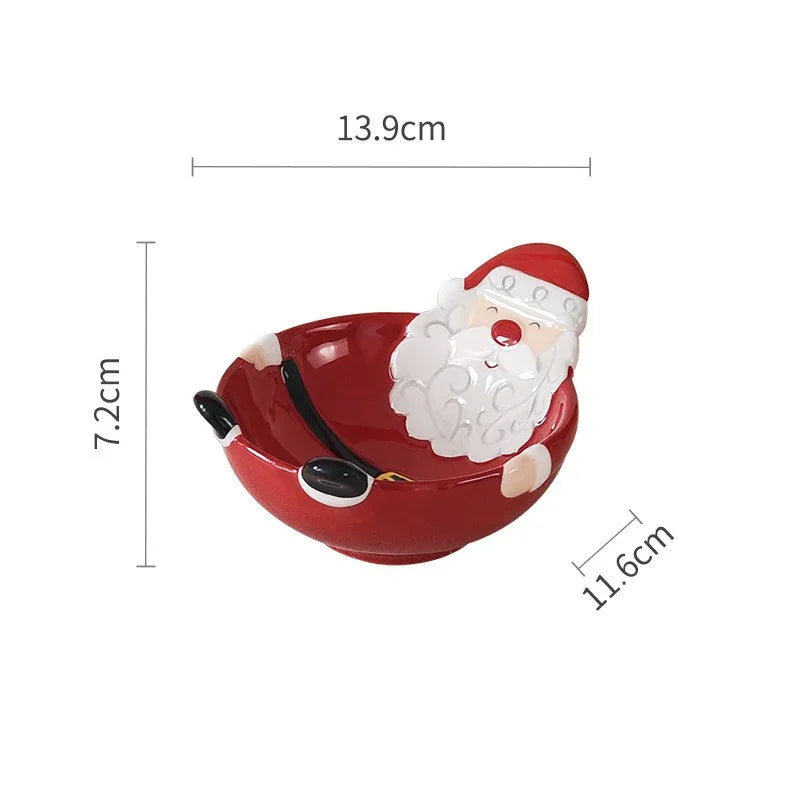 Home Tableware Christmas Gift Ceramic Santa Claus Bowl Creative Embossed Fruit Salad Bowl Western Salad Bowls