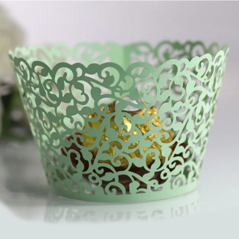 50pcs Lace Cupcake Wrapper Hollow Muffin Cupcake Paper Cups For Baby Shower Wedding Birthday Party Baking Fondant Dessert Decor