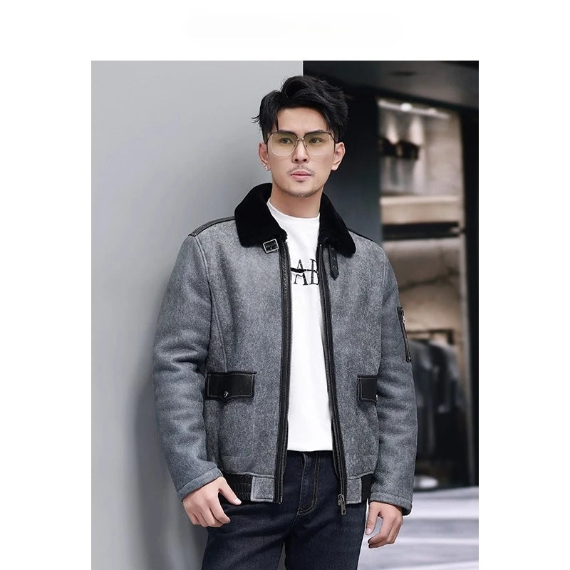 YOLANFAIRY Short Natural Fur Coat Man Fashion Genuine Sheepskin Leather Jacket Men Winter Slim-fit Warm Leather Fur Jackets 2025