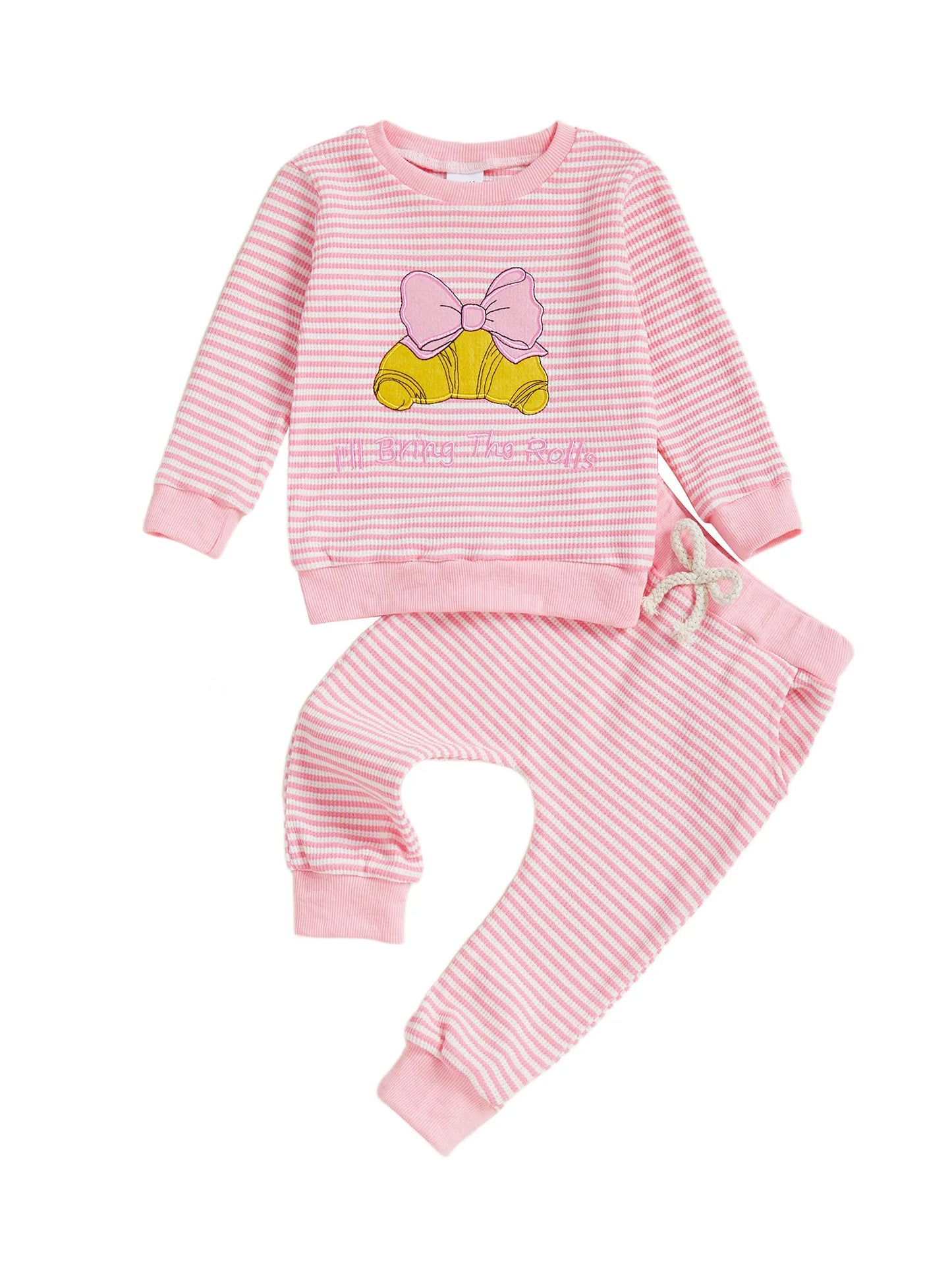 Girls 2-Piece Outfit Embroidered Floral Long Sleeve Top with Ruffled Hem and Cozy Corduroy Pants Set for Fall