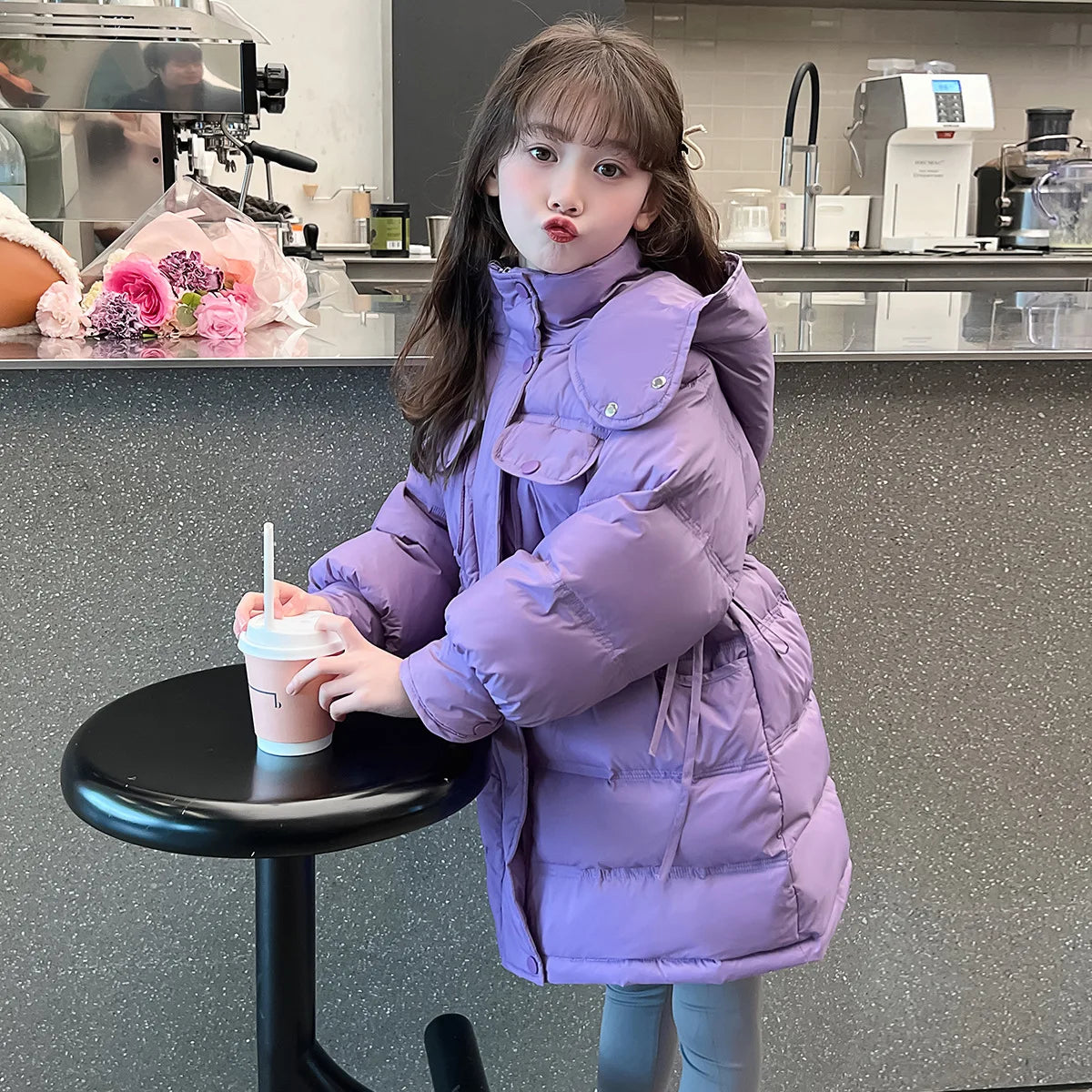 Girls Cotton Clothes 2025 Autumn and Winter New Childrens Clothing Korean Girls Baby Fashion Solid Color Down Cotton Clothes