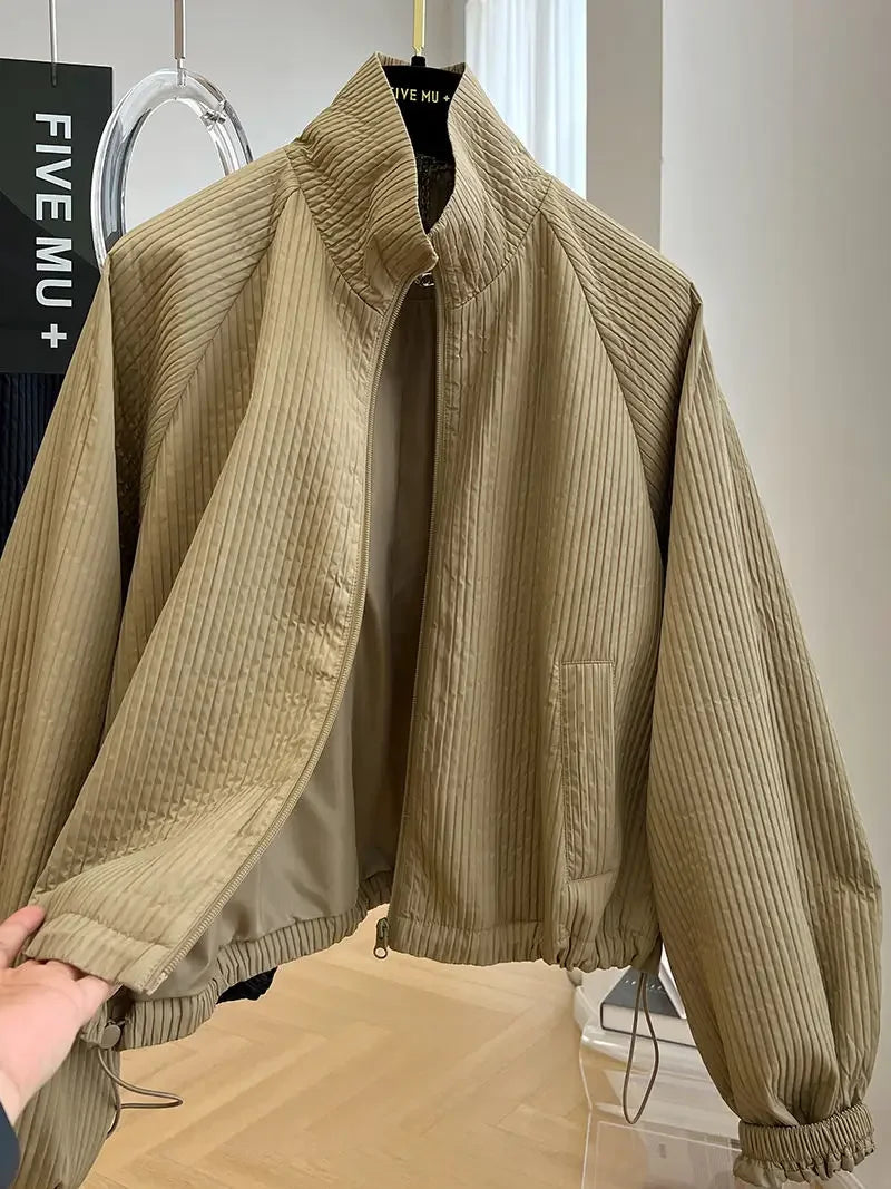 Fashionable Minimalist Spring Autumn Women's Jacket Stand Up Collar Solid Color Commuting Short Casual Top Coat