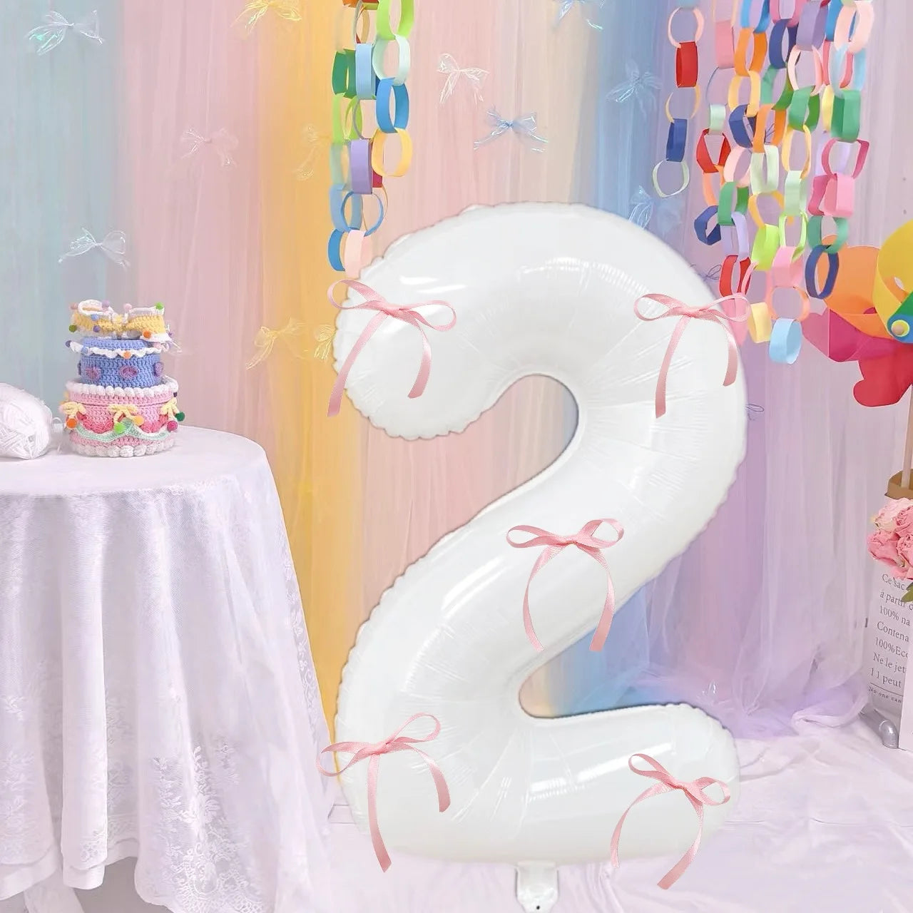 White 32inch 0-9 Years Old Balloons Pink Bow Number Balloons Aluminum Foil Milky Wedding Decorations Birthday Party Baby Shower