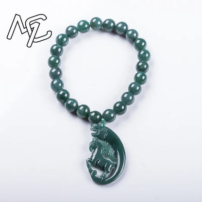 Natural Jadeite Blue Water Zodiac Horse Beads Hand Knitting Bracelet Luxury Jewelry Fashion Jewelry Charms Gift Certificate