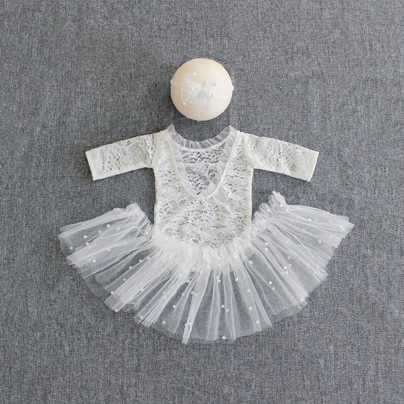 ❤️Newborn Photography Clothing Bow Pearl Headband+Romper+Skirt 3Pcs/set Baby Photo Props Accessories Clothes Outfits Fotografia
