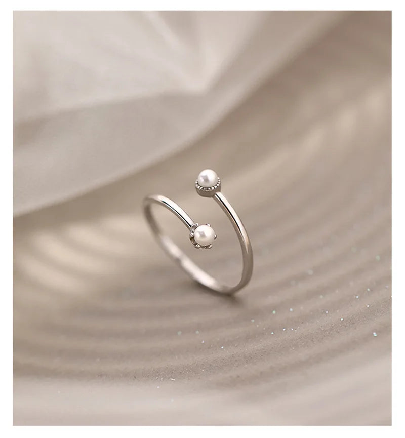 CIAXY Silver Color Pearl Rings for Women Open Adjustable Ring French Luxury Retro  Jewelry Party Gift