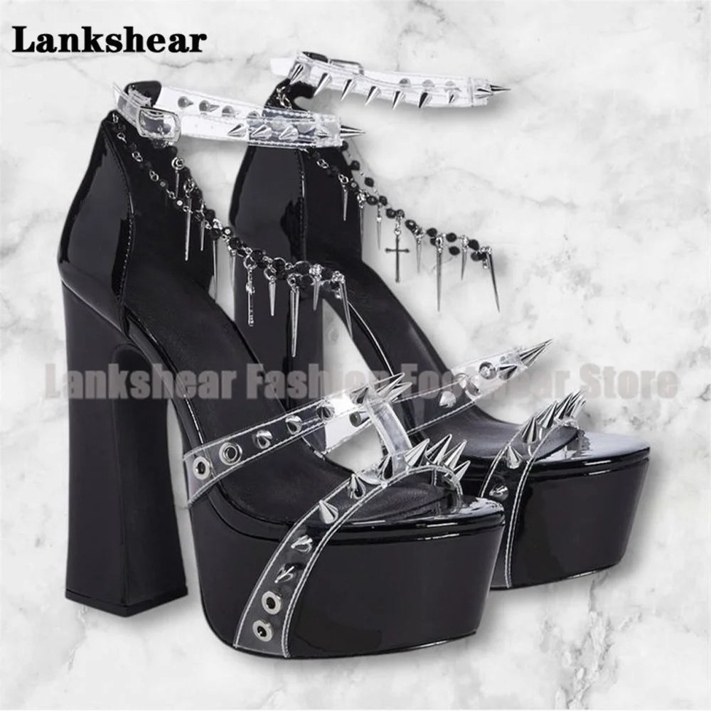 Platform Studded Clear Pvc Sandals Sexy Ankle Strap Women Shoes Summer Block High Heel Lolita Style Sandalias De Mujer Verano