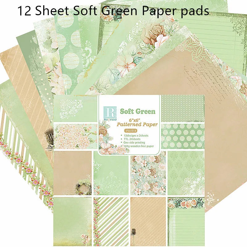 12/24 Vintage Scrapbooking Papers 6 inch Christmas Winter Design Pattern Paper for DIY Album Scrapbook Junk Journal Supplies