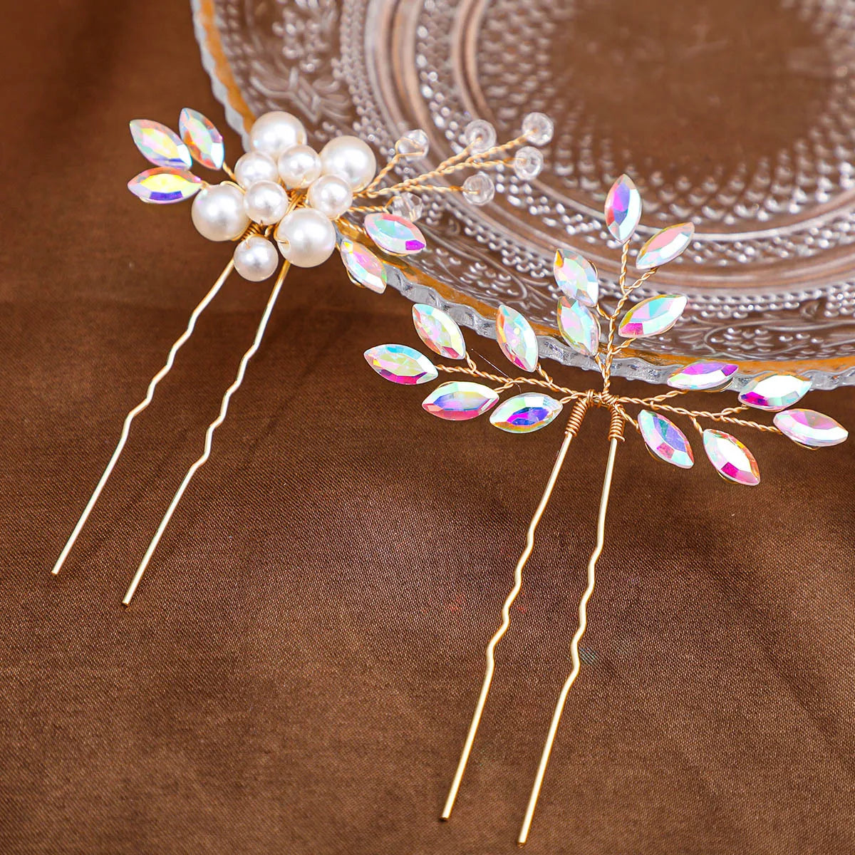 Blue Color Crystal Hair Pins Wedding Jewelry Accessories Head Decoration Bride Headdress Women Tiara Hair Bands Hair Vine