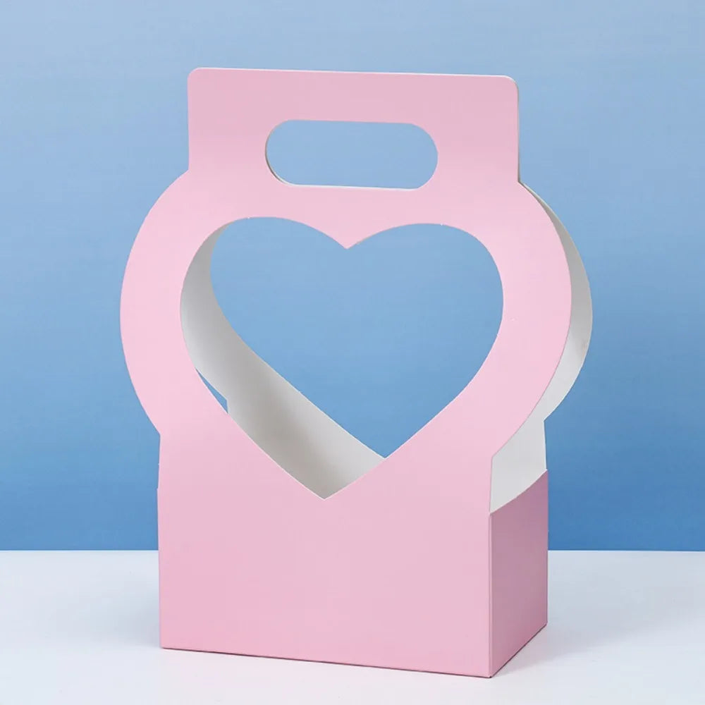 3PCS Heart-Cutout Flower Gift Box Romantic Portable Paper Flower Box With Handle Foldable Floral Wrap Box Floral Arrangements