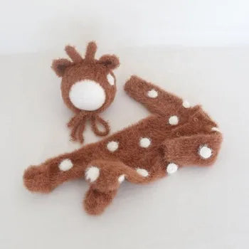 Hand Knitted Wolf Pup Footed Outfit Set Baby Boy Animal Romper Newborn Photography Prop Fuzzy Crochet Teddy Bear Overall Clothes