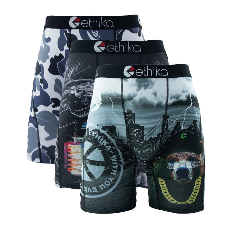 ETHIKA 3Pcs Sexy Men Underwear Boxers Breathable Man Underpants S-3XL Plus Size Mens Trunks Men's Panties Lingeries Boxer Briefs