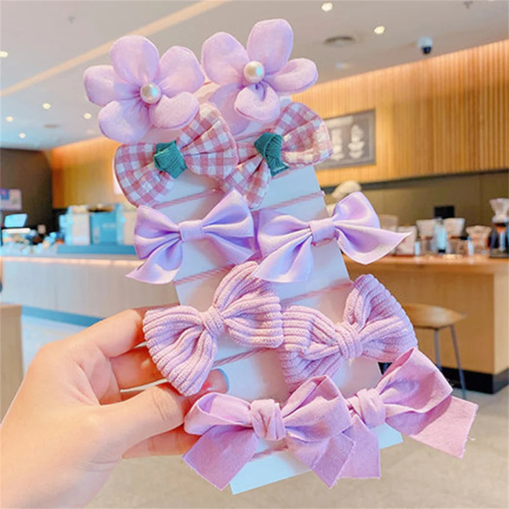 10Pcs/Set Chiffon Flower Hair Tie Girls Ponytail Elastic Hair Bands Kids Hair Accessories Children Hair Ties Baby Headwear