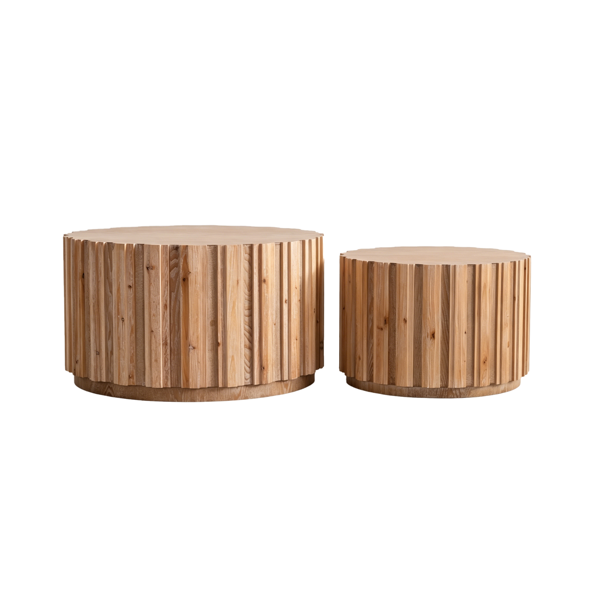 Round Nesting Coffee Tables Set of 2 with Vertical Slatted Wood-Look