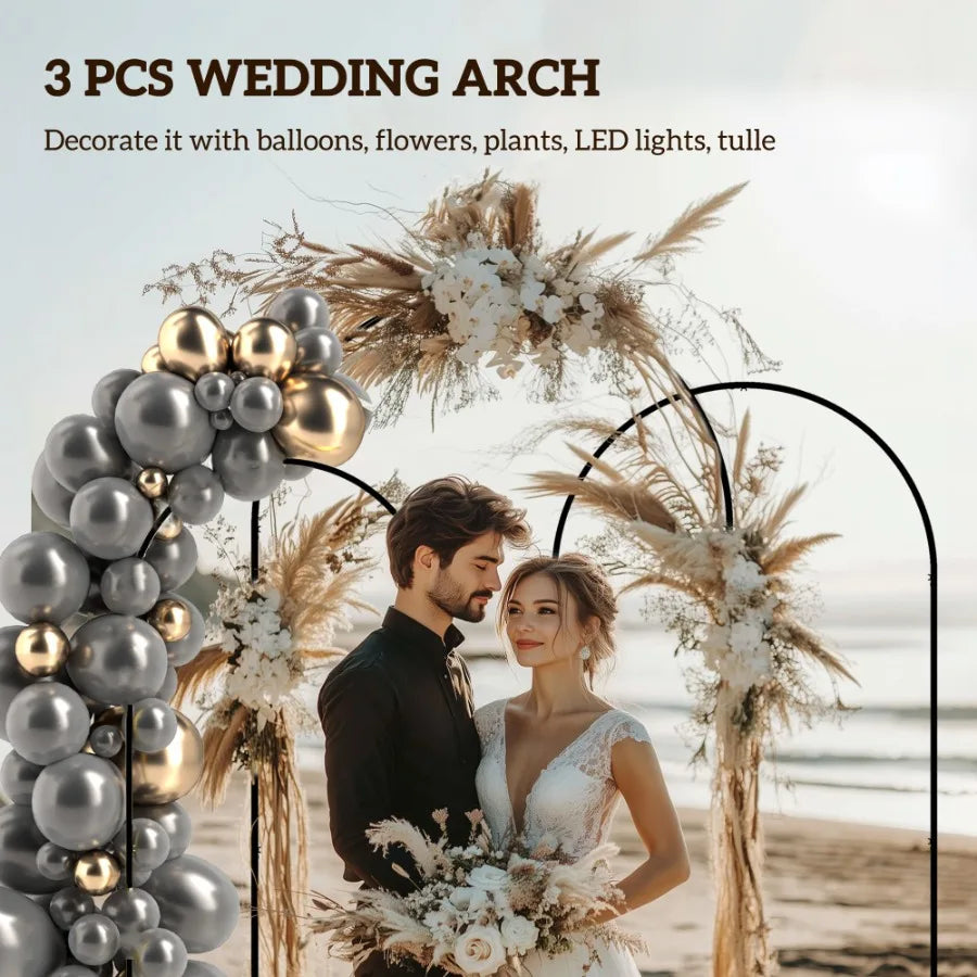 Metal Arch Backdrop Stand Set of 3 7 6.5 6 ft Wedding Arch Frame Balloon Backdrop Arch Stand Set for Birthday Party Bridal Sho