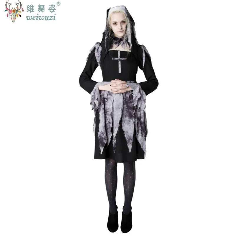 New Halloween Costume Adult Women Priest Cross Maria Dress Nun's uniform Dark Night Vampire Ghost Doll Terror Theme Party Fancy