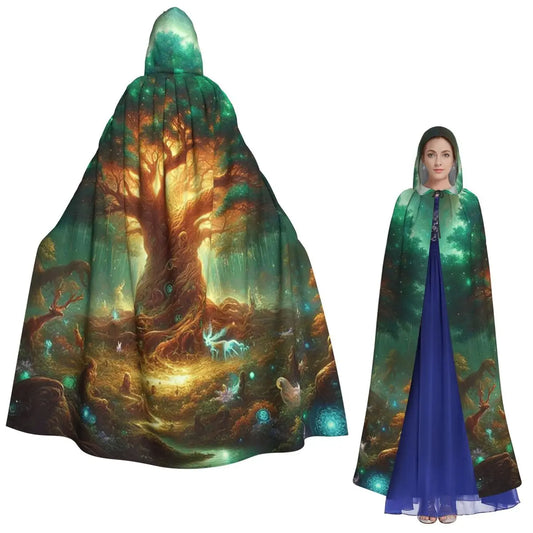 Enchanted Tree Of Life Long Hooded Cloak Witch Medieval Costume Cosplay Cape HalloweenVampire Adult Unisex