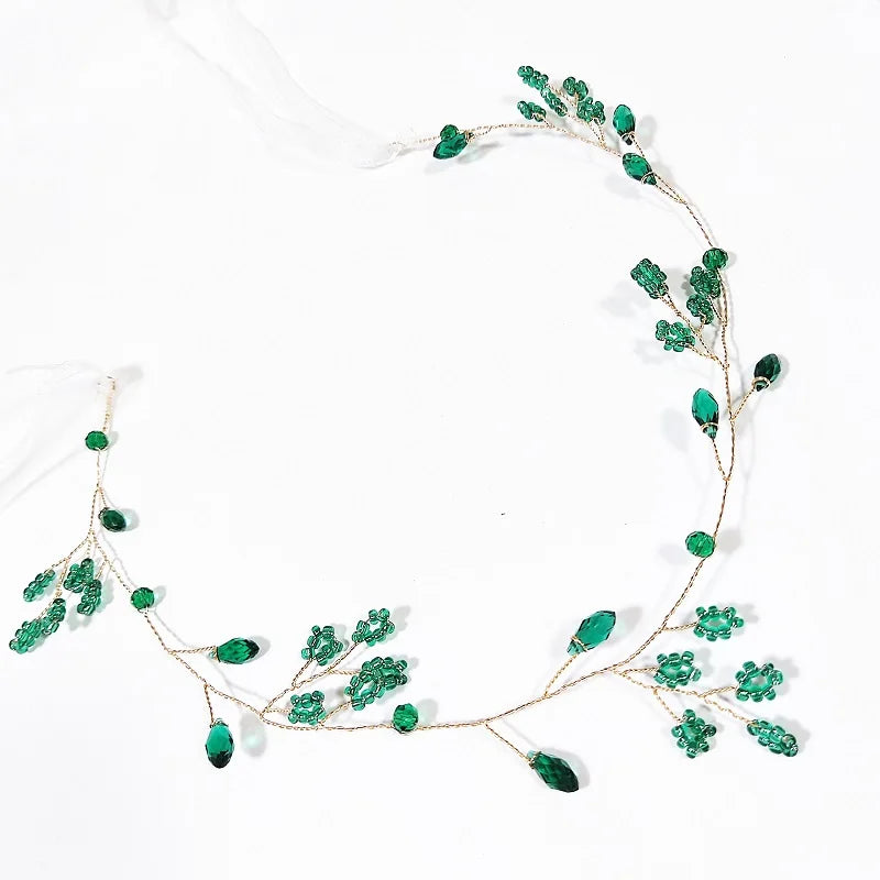 Green Color Rhinestone Hair Combs Bridal Hair Jewelry Leaf Hairpins Pearls Hairpins Bride Wedding Headdress Headband