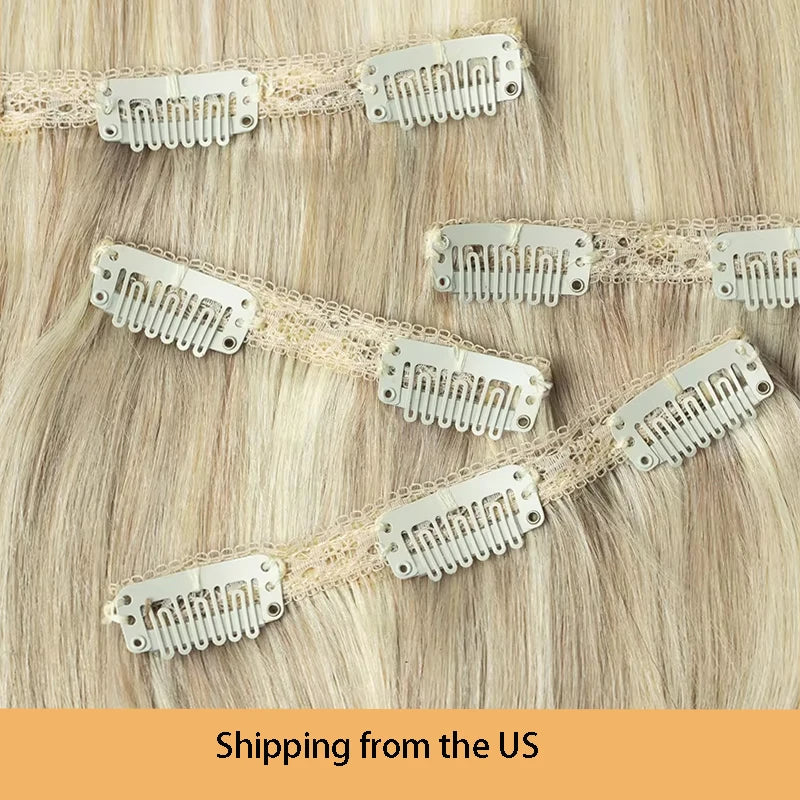 Clip in Human Hair Real Natural  Hair Extension Double Weft Full Head 7PCS Clip Ins For Add Volume Shipping from US