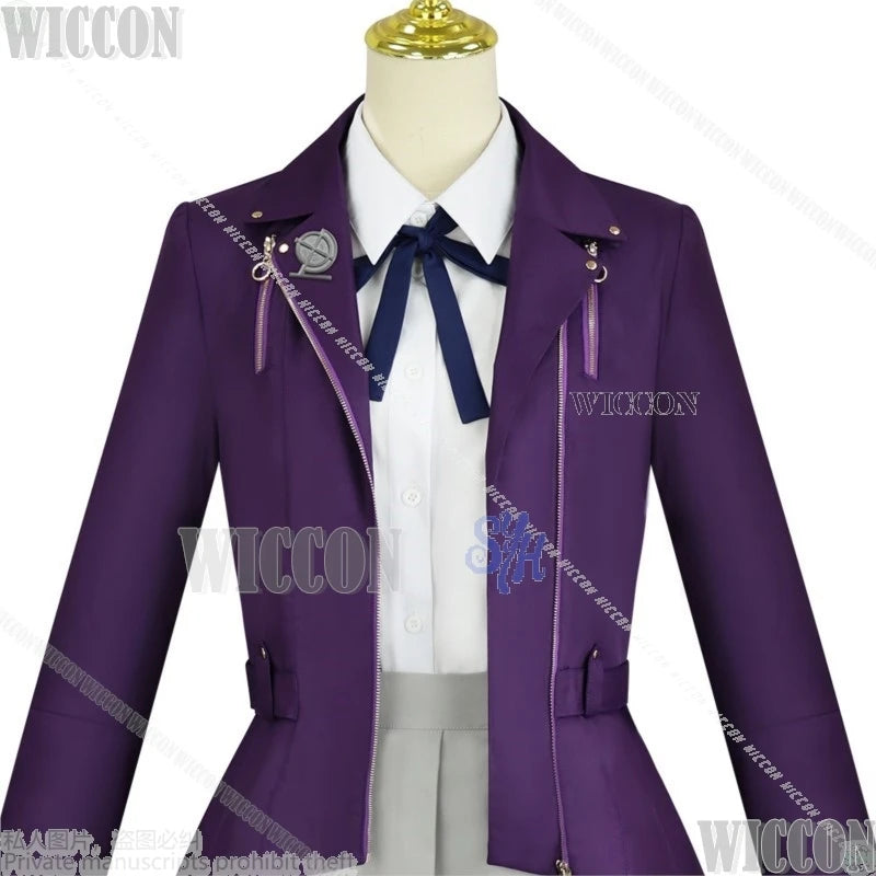 Game The Hundred Cosplay Kirifuji Nozomi Purple Punk Coat Y2k Fashion Jirai Kei Girls Dress JK Uniform Halloween Comic Con Party