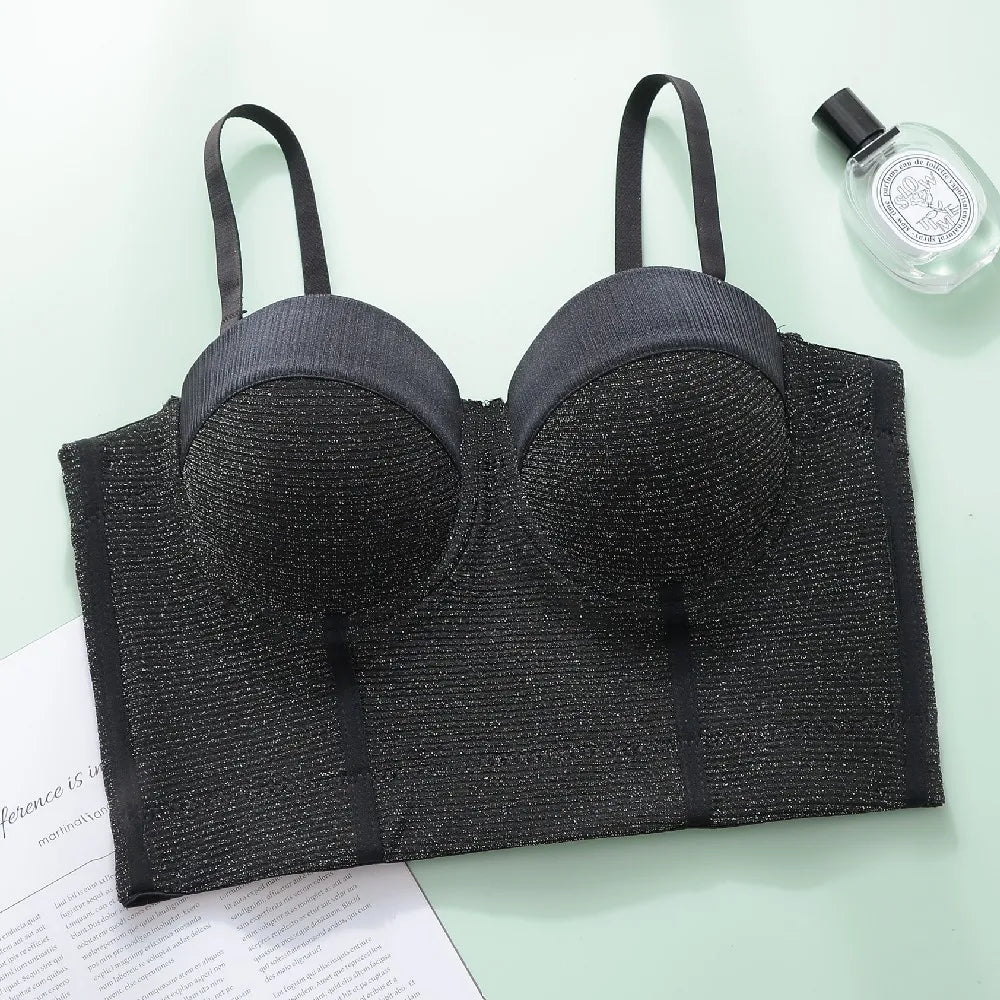 Women's Shiny Sexy Bra Corset Girls Push Up Cropped Tops Lady Halter Bling Bustier Tube Night Club Cool Camis Tanks Lingeries