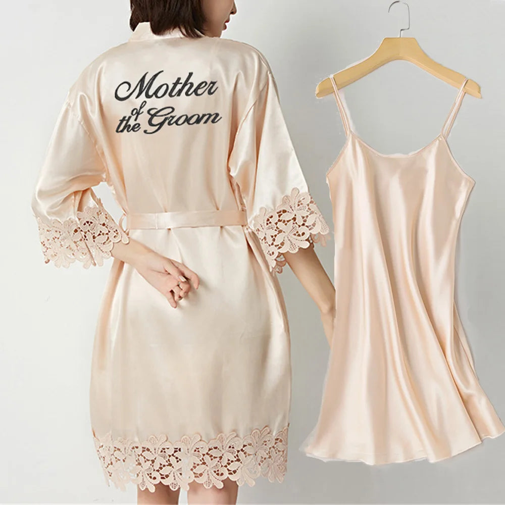 Sexy Lace Bride Bridesmaid Kimono Dresses Robes Women Home Gown Intimate Lingerie Wedding Robe Set Night Sleepwear Bathrobe 2PCS