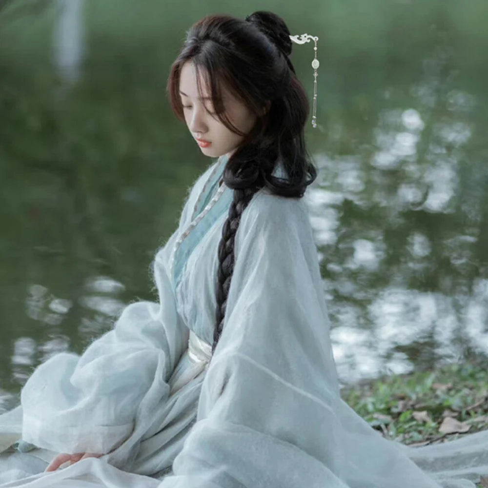 White/Green Acetic Acid Hair Sticks Forks Elegant Headwear Retro Chinese Style Hair Pin Chain Pendant Hair Jewelry for Women