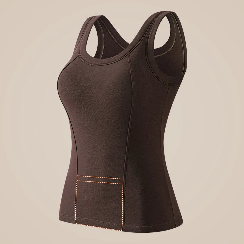 1pcs Woman Thermal Underwear Winter Pockets Thermo Lingerie Warm Top Plus Size Wear Thermo Vest  Undershirt No Chest Cushion