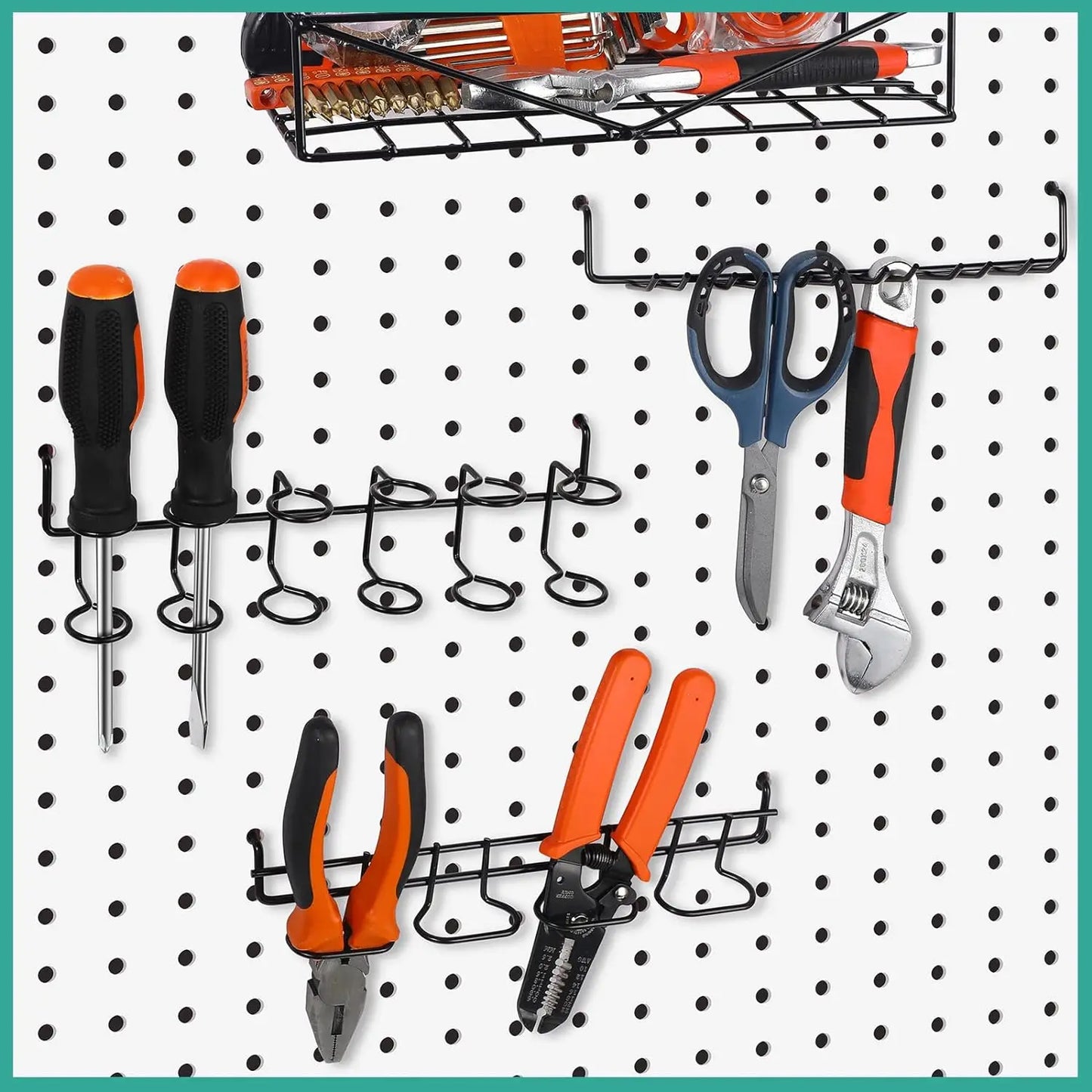 3pcs slat wall pegboard tool storage rack, hammer, brush, screwdriver and Pegboard Accessories storage kits