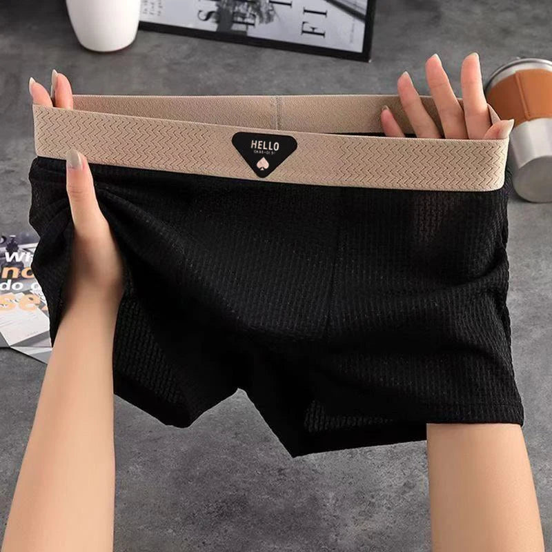 1Pcs Boxer Shorts Men's Underwear Ice Silk Underpants Sexy Panties 3A Antibacterial Breathable Elastic Lingerie Plus Size L-6XL