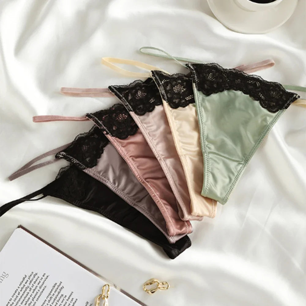 Women Sexy Satin T-back Thongs Smooth Underwear Mini G-string Soft Panties Ladies Seamless Underpant Breathable Lingerie Knicker