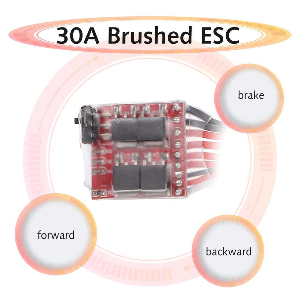 Mini RC Car 30A Brushed ESC Forward Reverse Brake Dual Way Motor Speed Controller for 1/16 1/18 1/24 Car Boat Tank