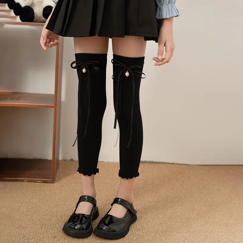 3-12 Year Chic Cute Bow Ribbon Leg Cover Korean Fashion Sweet Bow Knee High Sock Soft Cotton School Sock Clothes Accessories