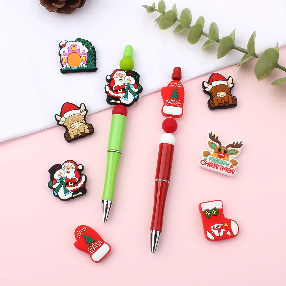 5/10Pcs Silicone Beads Christmas Day Theme Focal Beads for Jewelry Making DIY Beaded Pen Keychain Jewelry Accessories Gift