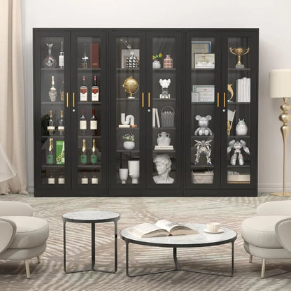 71 Glass Display Cabinet with Lock for Living Room, Tempered Glass, Black, Secure Storage and Elegant Showcase Design