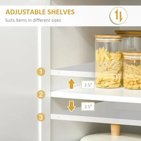 67 Pantry Cabinet Kitchen Hutch for Storage, White MDF with Tempered Glass Doors and Soft-Close Drawers