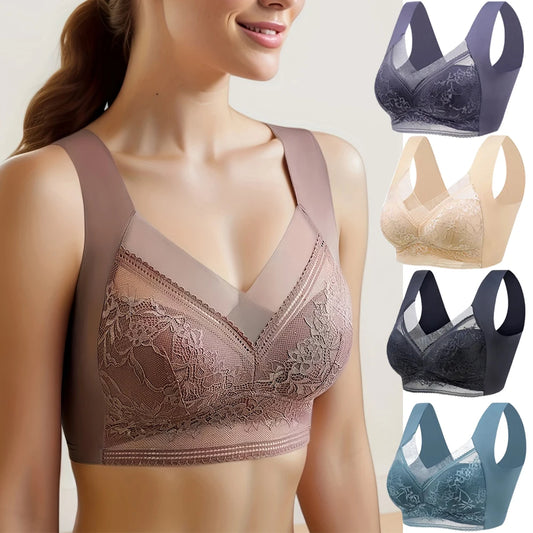 FallSweet Seamless Ice Silk Push Up Bra for Women Wireless Lace Bralette Plus Size Brassiere Summer Comfort Underwear Lingerie