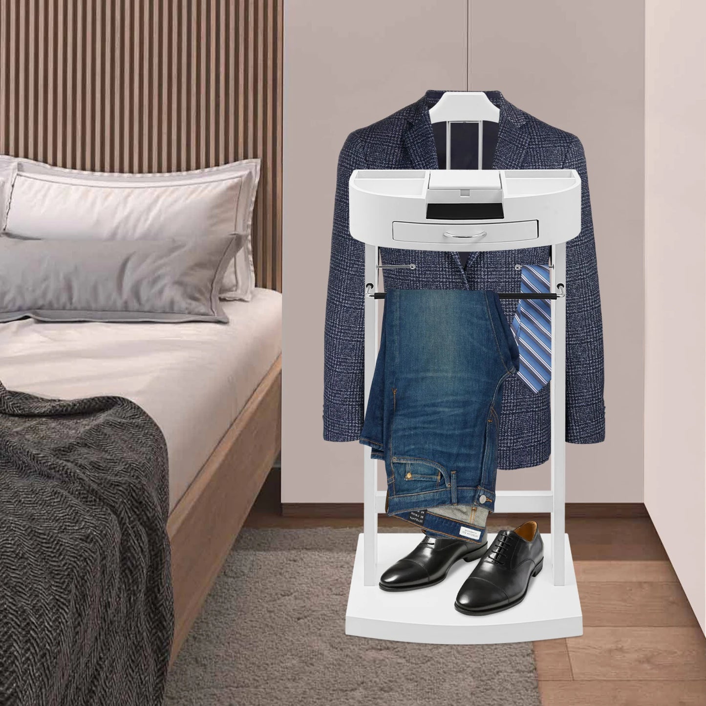 Hanging Clothes Stand 66.14lbs Load White Wood Iron Velvet 16.9313.1942.13in Suitable For Homes Hotels Offices Clubs