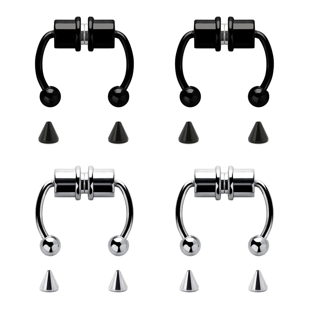 1/4pcs Women's Fake Nose Rings - Magnetic Stainless Steel Septum Hoops, Rock Hip Hop Body Jewelry