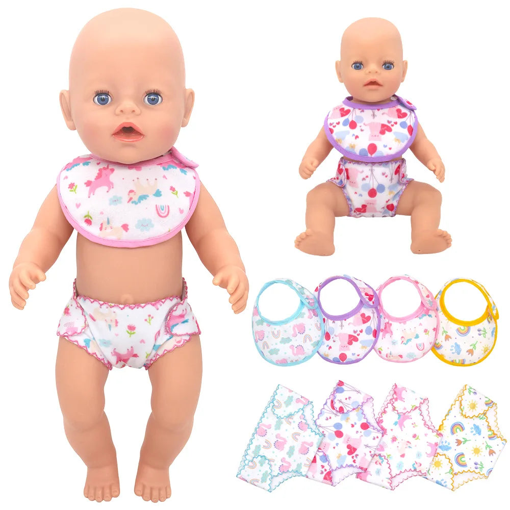 14-18 Inch Newborn Baby Doll Underwear Set Baby Doll Diapers and Bibs Underpants Doll Clothes Accessories